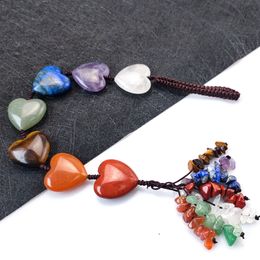 Gevlochten hart chakra reiki kristallen genezing stenen hanger zeven chakra's energie balanceren gepolijst hand stuk natuurlijke stenen kralen auto tas decoratie