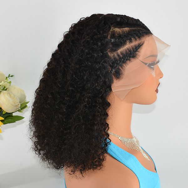 Traited Jerry Curly 13x4 Lace Frontal Human Hair Wigs Short Bob Style Raw Indian Cheveux Pré-pincés 200% Couleur naturelle 14 16 pouces Wig HD en dentelle HD pour les femmes