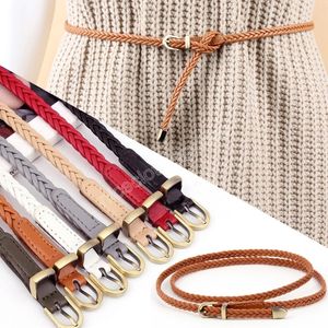 Ceinture en cuir tressé femmes ceinture de taille mince noir rouge blanc rose dames PU bracelet en cuir broche seau femme robe ceintures étroites