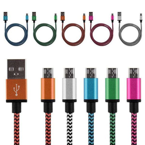 Câbles Micro USB en métal tressé 1m/2m/3m câble de chargeur de Type C de synchronisation de données cordon en alliage d'aluminium pour téléphone portable