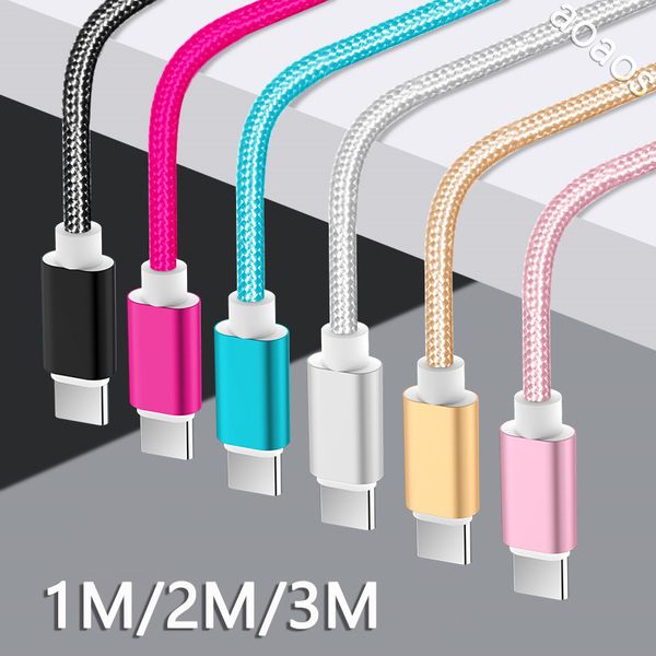 Cable de metal de aleación de nylon trenzado 1m 2m 3m Tipo c Cable micro USB para Samsung s8 s10 s11 nota 10 htc teléfono android