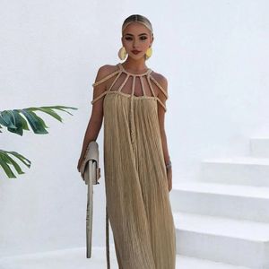 Gevlochten touwpaneel jurk elegant off schouder maxi met riemen voor vrouwen solide kleur vakantie strand Sundress 240412