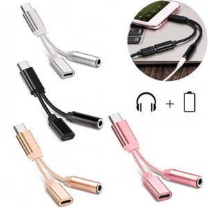 Gevlochten Type-C tot 3.5mm Audio Cables Charger 2in1 Type C 3.5mm AUX Cable Adapter Splitter Hoofdtelefoonaansluiting voor Smart Phone