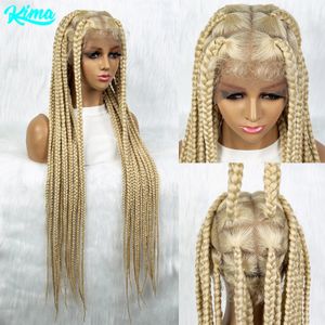 Perruques tressées pour femmes noires en dentelle en dentelle de cornrow tresses synthétiques dentelle big carré nouée tresses blondes 613 240430