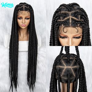 Perruques tressées pour femmes noires en dentelle synthétique avant Bigless Box tresses 613 Blonde en dentelle complète Cornrow Wigs tressé 240430