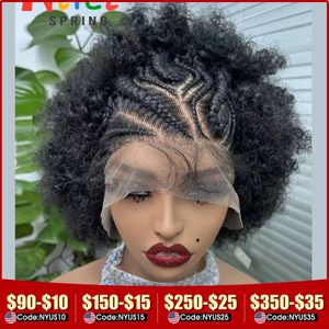 Gevlochten Pruiken Synthetische Lace Front Pruik Vlechthaar Met Broodjes Voor Zwarte Vrouwen Afro Kinky Krullend Dagelijks Gebruik 231226