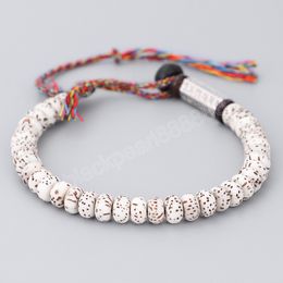 Bracelet en bois tressé pour hommes fil de coton bouddhiste tibétain nœuds chanceux Bracelets faits à la main perles de Bodhi naturelles amulette sculptée