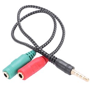 Braided3.5mm Jack Microphone casque Audio AUX rallonge câble séparateur mâle à 2 femelle convertir fil pour tablette pc smartphone