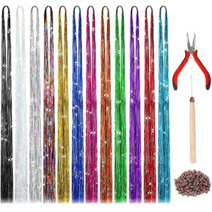 Braiders 47 Pouces Extension de Cheveux Tinsel 2400 Brins Glitter Kit pour Noël Année Halloween Cosplay Party 230509