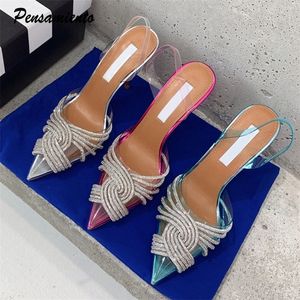 Marque 10 cm mince talons hauts femmes sandales mode Transparent PVC strass Slingbacks gladiateur sandales été fête chaussures de bal 240312