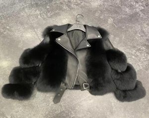Merk 2020 Luxe bont jas winterjas vrouwen natuurlijke vacht echt lederen locomotief bovenkleding streetwear dik warm6619752