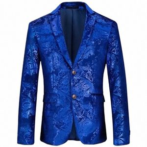 Merk 2023 Nieuwe Tij Heren Fi Print Blazer Ontwerp Plus Size Hip Hot Casual Mannelijke Slim Fit Jasje Zanger kostuum J46A #