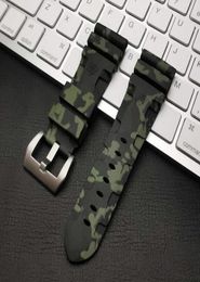 Merk 24mm 26mm Siliconen Rubber Groen Camo Horloge Band Vervangen voor Panerai Band Horloge Band Waterdicht Horlogeband gereedschap H09158388158