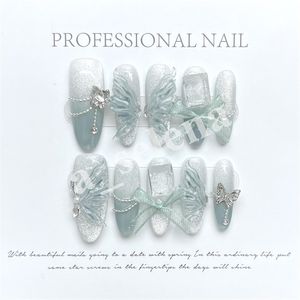 Kunstnagels Handgemaakte nep-acrylnagels, herbruikbaar met diamanten nagels, volledige bloemenomslag, draagbare nail art in XS S M L-formaat