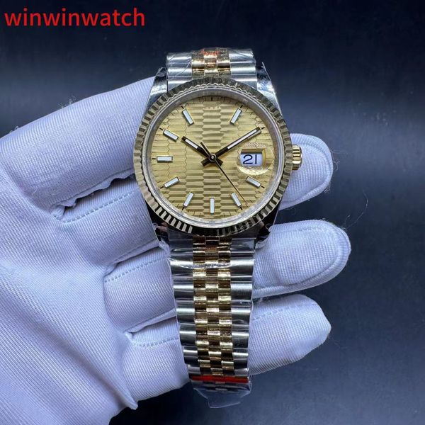 Marque 3235 mouvement boîtier en or bicolore 36mm cadran cannelé bracelet jubilé montre pour femme