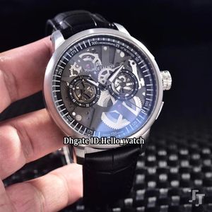 Marca de 45 mm Maurice Lacroix Masterpiece MP7128-SS001-000 Skeleton Dial negro cronógrafo cronógrafo para hombre Matrimonio de plataforma de cuero Stra271i