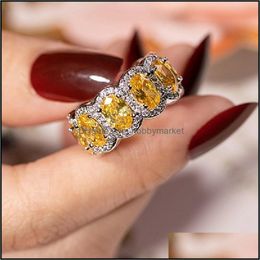 Merk 925 Sier Pave Kussen Cut Gold Stone Band Ring voor Vrouwen Eternity Engagement Trouwringen Vinger Simumated Diamond Drop Levering 2021 J