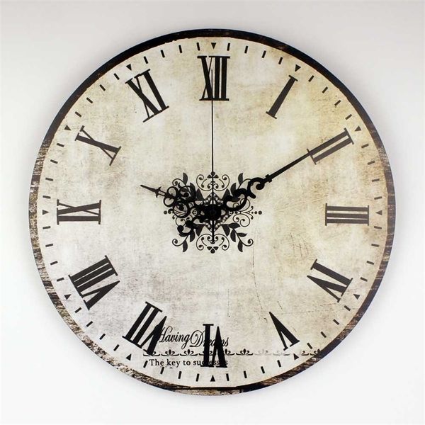 Marque absolument silencieuse Vintage grande horloge murale décorative avec cadran d'horloge étanche et numéro romain montre de décoration murale rétro LJ201211