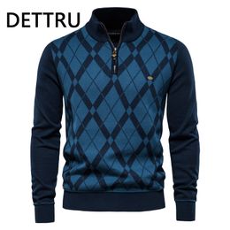 Merk argyle pullovers trui mannen casual rits mock nek katoenen trui voor mannen winter mode warme heren truien 220813