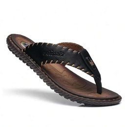 Merkaankomst Kwaliteit Nieuwe High Handmade Slippers Koe echte lederen zomerschoenen Fashion Men Beach Sandals Flip Flops M2GD# 504 AEE2