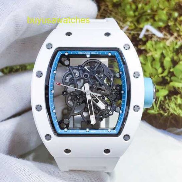 Marque Athleisure Watch RM Montre-bracelet RM055 Série de montres mécaniques automatiques Machines manuelles en céramique 49,9 * 42,7 mm Rm055 Céramique blanche Intérieur bleu