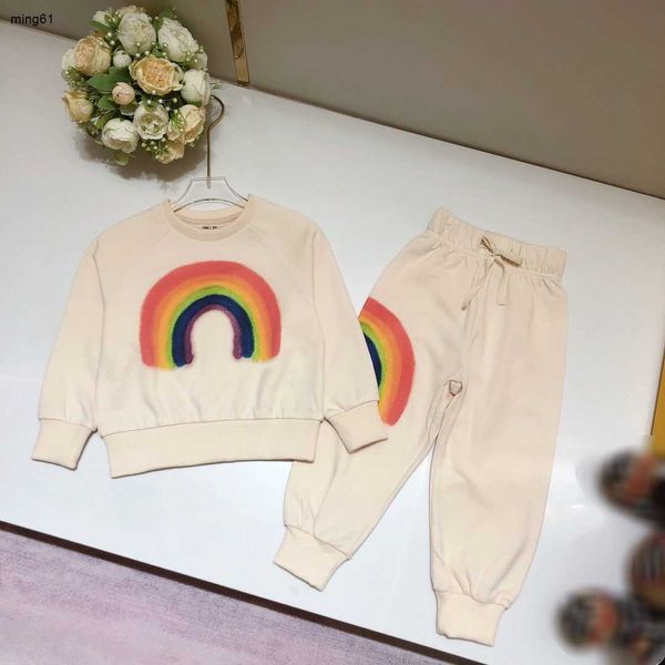 Marca otoño bebé Chándal Impresión de patrones de arco iris Ropa de diseñador para niños Tamaño 100-160 Sudadera con capucha y pantalones para niñas de alta calidad Nov25