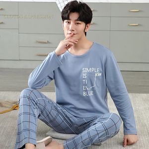 Marque Autumn Mens Cotton Pajamas Lettre de sommiers à rayures Carton de pyjama Costume Sost Casual Lounge Pyjamas Plus Size 3xl Pijama 240411