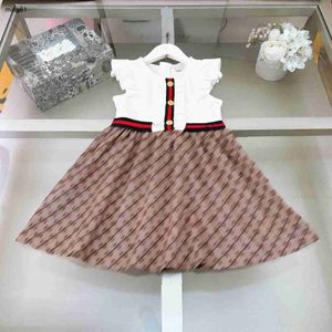 Merk baby Hemdje jurk Splicing ontwerp meisje rok Maat 110-160 kids designer kleding Gerimpelde kanten manchetten kind japon Jan20
