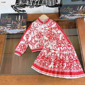 merk babykleding herfst jurk pakken voor meisjes maat 110-160 cm 2 stks gradiënt patroon met een overal honkbal jersey en geplooide rok sep20