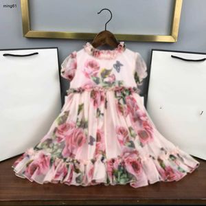 Merk baby rok bloempatroon bedrukt overal in prinses jurk maat 90-160 cm kinderontwerper kleding zomer meisjes feestdress 24april