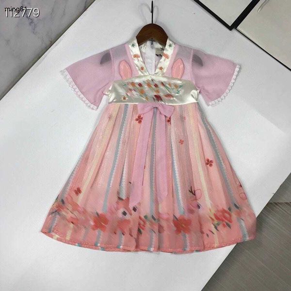 Marque Baby Jirt Hanfu Deer Match Print Princess Robe Taille 90-140 cm Kids Designer Vêtements Summer Girls Partydress 24Pril