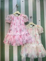 Marque Baby Jirt Kids Designer Clothes Taille 110-160 cm Collier de pierre de pierre de pierre précieuse colorée Robe princesse Robe Girls Partydress 24mai
