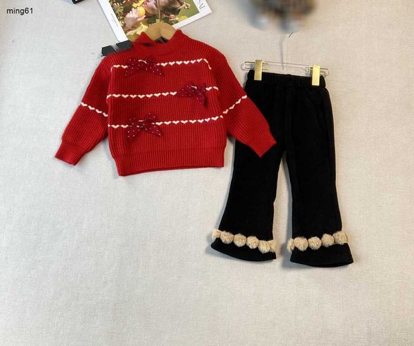 Marca bebé Chándales diseñador niños suéter conjunto Tamaño 90-140 alta calidad Jersey con lazo rojo y pantalones anchos Jan10