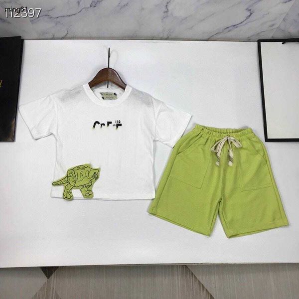 Marca Baby Sport Sprauits Patrón de dinosaurio Traje de manga corta Traje de diseño para niños Tamaño de ropa 90-150 cm Camisetas y pantalones cortos 24 abril