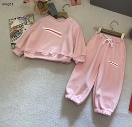 Survêtements de marque pour bébé, joli ensemble deux pièces rose pour enfants, taille 90 à 140, col rond, sweat à capuche et pantalon pour filles, Dec20