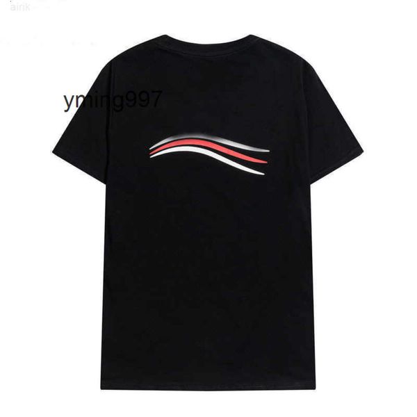 Marca balencaigaly balencigaly camisetas cuello streetwear hombres onda impresa manga corta camiseta casual estilista redondo camisetas para hombre blanco negro diseño tela para hombre