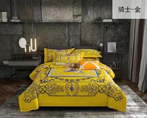 Ensembles de literie de marque Cheval d'or de luxe Chevalier errant Broderie en satin Housse de couette en coton égyptien Linge de lit Drap housse Taies d'oreiller Literie King Queen Size