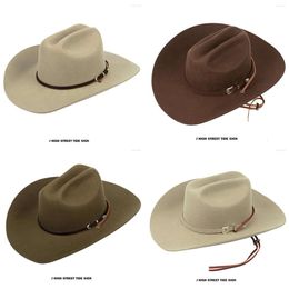 Brand Berets Mens Fashion Western Cowboy Hat With Roll Up Brim American Rerto Wool Filt Cowgirl Riding originele kwaliteit