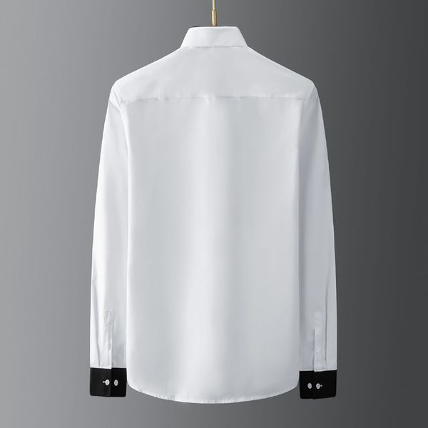 Marca blanco y negro puños bolsillos de costura camisa manga larga para hombre de algodón puro Slim Chemise homme de gama alta camisas de vestir masculinas