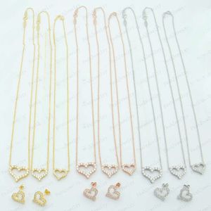 Merk blauwe geschenken doos love heart set diamond verharde hanger kettingen armband oorrel goud designer ketting t vrouwelijke sieraden