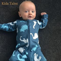 Merk geboren romper schattige cartoon dier zipper lange mouw kleding baby jongens meisjes lente herfst jumpsuitkleding 0-3 jaar 220525