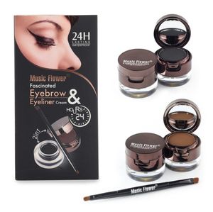 Brown + Black Gel Eyeliner Eyebrow Powder Makeup Set Kit Waterproof Long Lasting Eye Liner Eye Brow Cosmetics