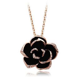 Merk camellia ontwerp hanger mode dames goldcolor zwart schilderij rozenbloem ketting voor bruiloft kettingen8046440
