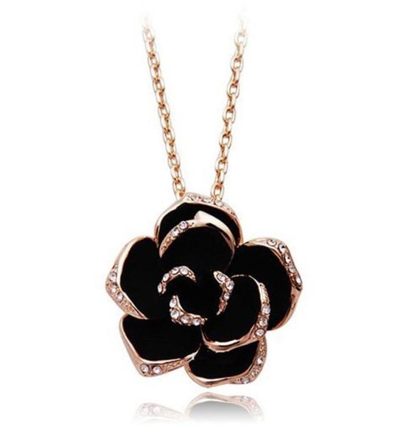 Brand Camellia Design Pendant Fashion Women Goldcolor Noir peinture Rose Flower Collier pour les colliers de mariage3481683