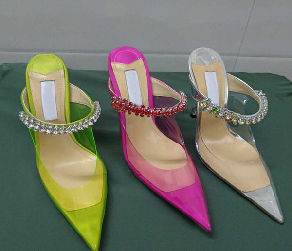 Baotou – sandales décontractées de marque, nouvelle collection d'été transparente en PVC avec strass, chaîne pointue, sexy, fée, talon fin, taille 35-43