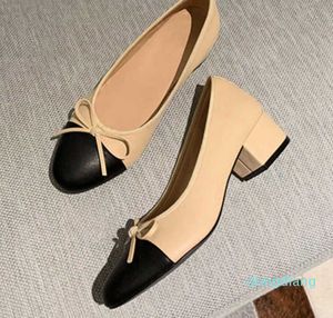 Zapatos informales de marca, zapatos de tacón alto de Ballet con lazo, zapatos básicos de mujer 2023, costura de tono, trabajo con lazo redondo