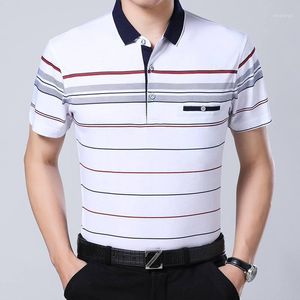 Marca Casual verano rayas camisa de manga corta hombres Poloshirt Jersey bolsillo hombres Polos camisetas vestido moda hombres