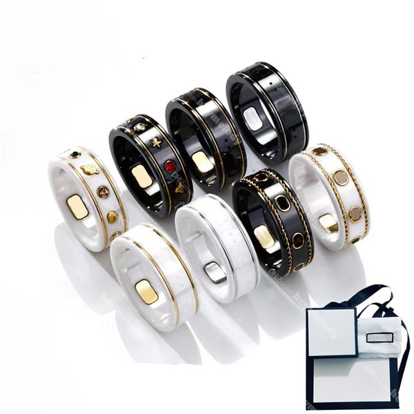 Anillos de cerámica de marca para mujer hombre anillo de oro esmalte diseñador anillos unisex estrella diamante joyería de moda con caja