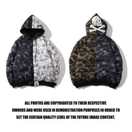 Merk Chao Shark Skull Camouflage Dark Black Color Matching Veelzijdige Rits Hooded Heren en Dames Katoenen Gewatteerde kleding