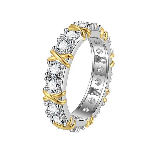 Charme de marque Sterling Silver S925 Diamond Ring pour les femmes plaquées avec Mosonite TFF x Cross Two Tone Womens Personnalized Set with Logo